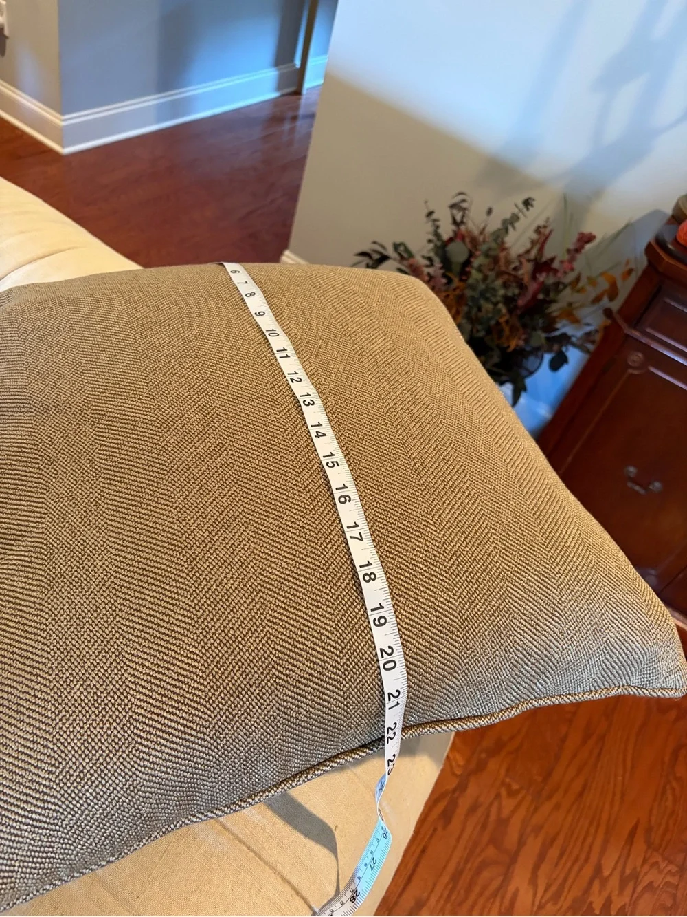 Decorative Herringbone Throw Pillow - Neutral Tan feather EUC
